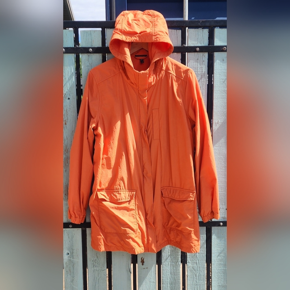 Eileen Fisher Washed Organic Cotton-Blend Hooded Anorak Jacket Orange Sz Large
